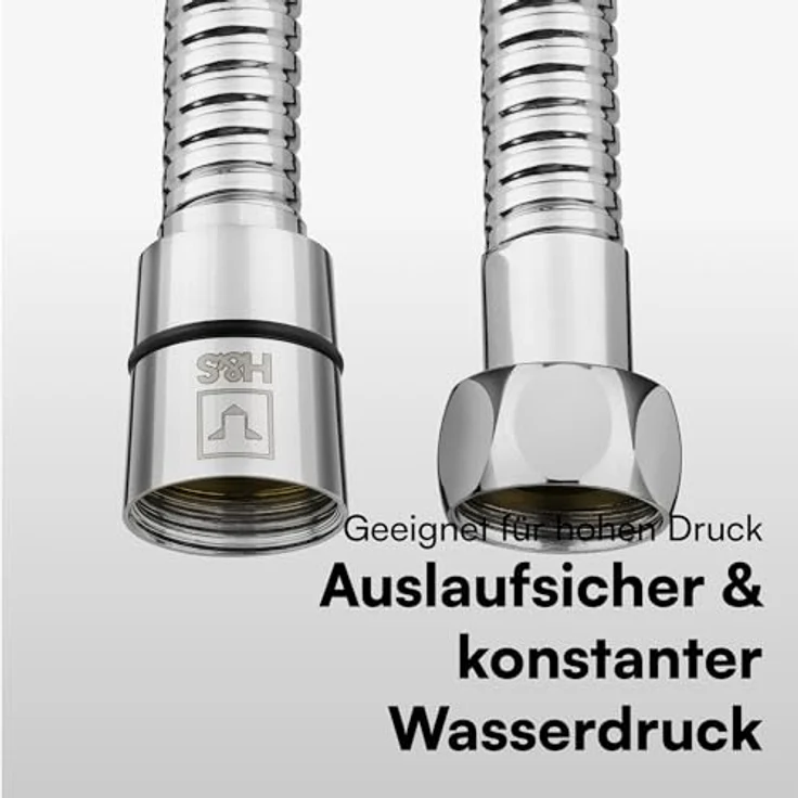 H&S Edelstahl Duschschlauch mit 2 Unterlegscheiben - 1,5m mit 1/2 Zoll Anschluss - Universal Brauseschlauch mit Chrom-Finish - Knickschutz Schlauch für Dusche & Badewanne – Bild 3