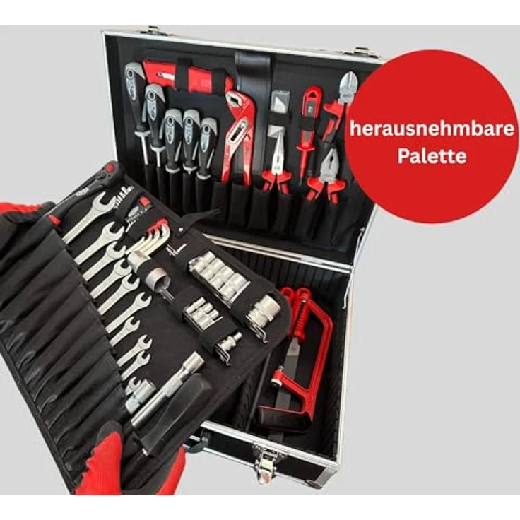 Famex 745-47 Aluminium Werkzeugkoffer mit umfassendem Werkzeugsatz für Haushalt, Garage und Werkstatt, 45,5 x 35,5 x 16 cm, 8,0 kg – Bild 5