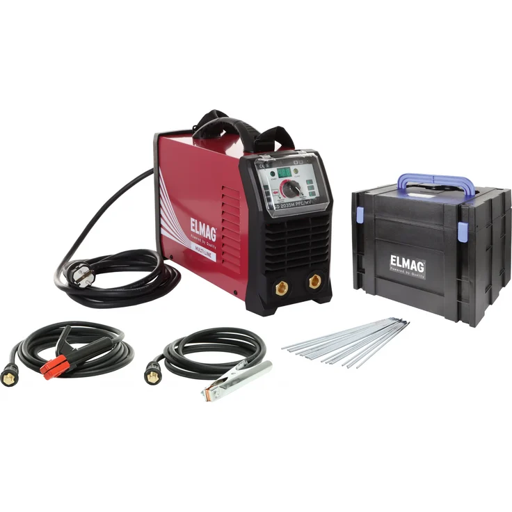 ELMAG Elektroden-Schweißinverter SD 2035M PFC/MV-SET-K, digitales Schweißgerät mit PFC-Technologie, Hot Start+ und Arc Force+, inkl. Transportkoffer & Elektroden