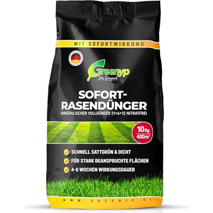 Greenyp Instant Rasendünger Frühjahr, 20kg für 800m², blitzschnelle Sofortwirkung, NPK Dünger, verhindert Moosbildung, unbedenklich für Haustiere