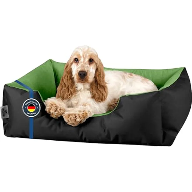 BedDog Hundebett LUPI, Hundekissen mit abziehbaren waschbaren Bezug, Hundekorb, Hundesofa, für kleine Hunde, M, schwarz-grün