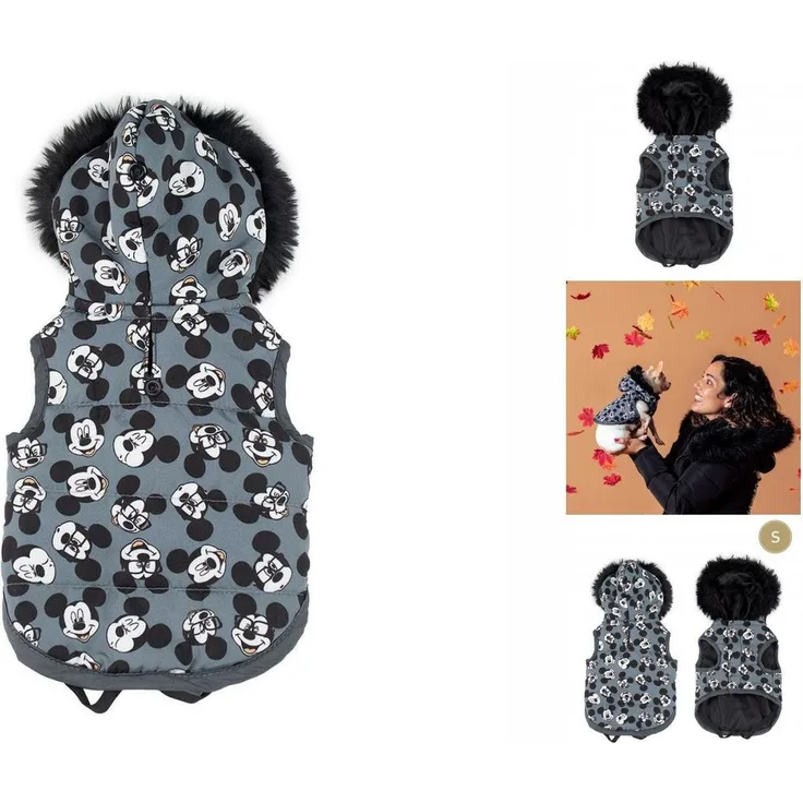 Disney Mickey Mouse Hundemantel Hundemäntelchen Mickey Mouse Grau S Hundejacke mit verstellbarem Gummiband und Thermalfunktion