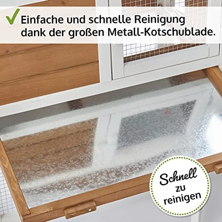 zooprinz moderner Hasenstall, Kaninchenstall aus massivem Vollholz für draußen, Kotschublade, braun-weiß gestrichen – Bild 5