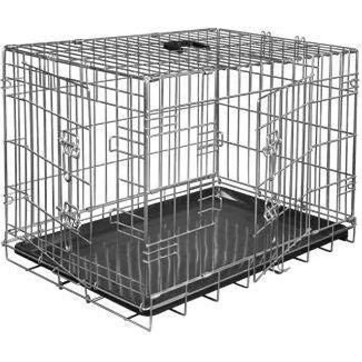 VADIGRAN 13831 Transportkäfig Faltbar Classic 61x46x51cm, M, Silber - Stabiler tragbarer Zwinger, einfach aufzustellen, abnehmbarer Bodenbehälter