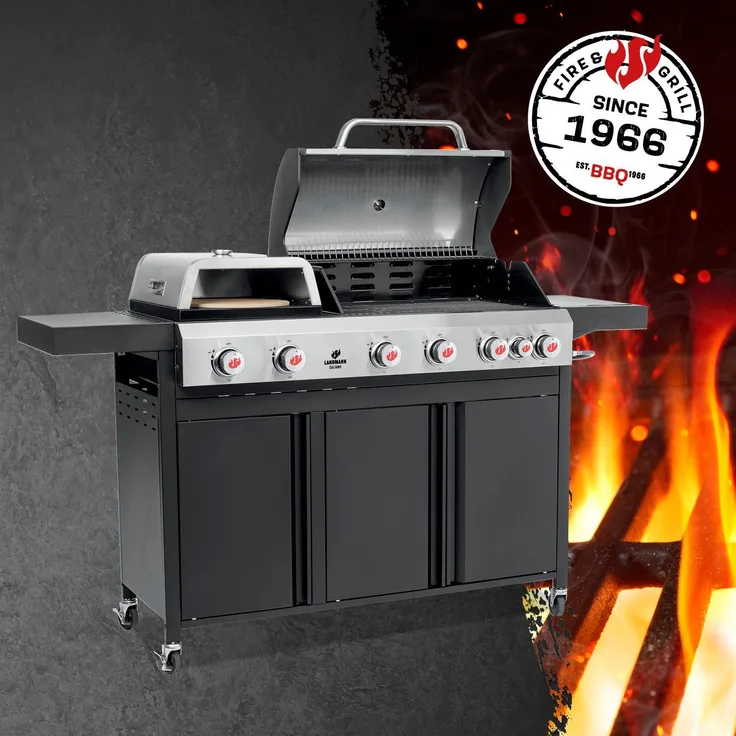 LANDMANN Gasgrill CALIANO 6.1 cooK mit Pizzaaufsatz, Pizzaofen & BBQ