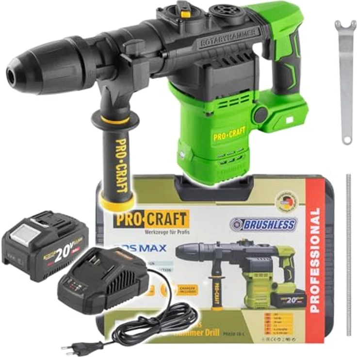 Procraft PHA50-1B-C Akku Bohrhammer 20 V, 7 J Schlagenergie, SDS max, inkl. 8,0 Ah Akku, Ladegerät und Koffer – Bild 1