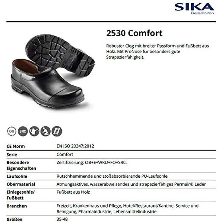 Sika 2530 Clog Close Heel Polyurethan, robuster Arbeitsschuh mit breiter Passform und Holzfußbett, grau – Bild 3