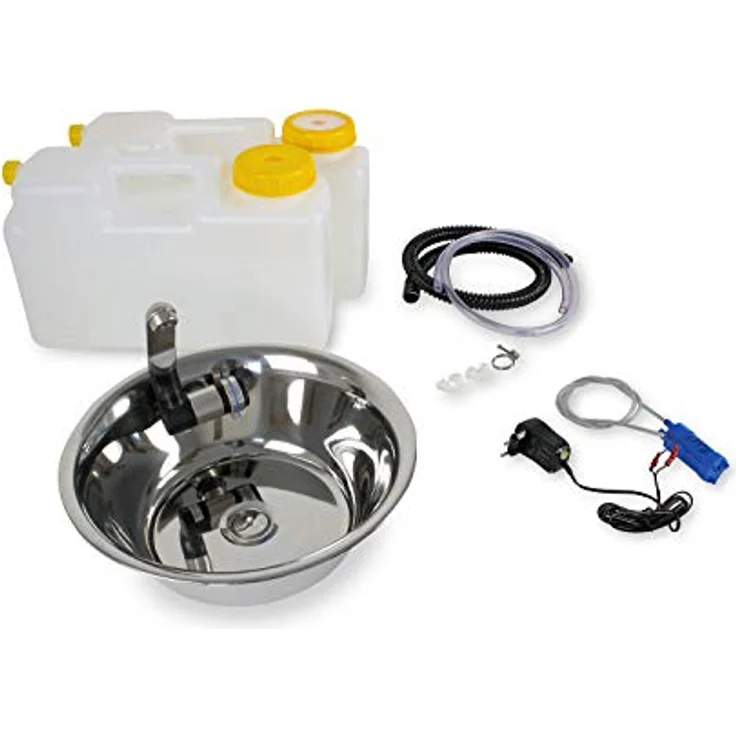 ad-ideen Waschbecken Bausatz 230V Camping Spüle mit Edelstahl Waschbecken, 28 cm und integriertem Wasserhahn – Bild 1