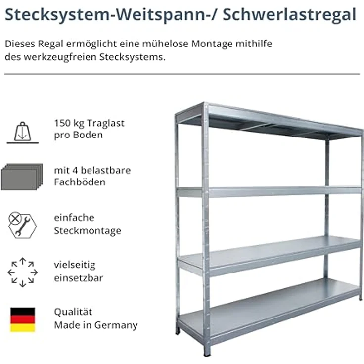 SCHULTE Regalwelt Schwerlastregal Steck Weitspann/Schwerlastregal, 4 Böden, Höhe: 180cm, verzinkt – Bild 3
