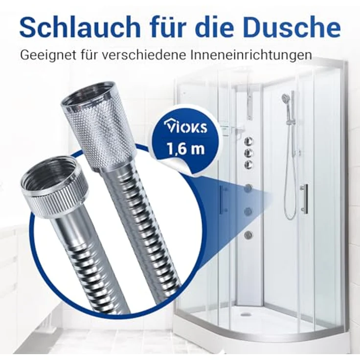 VIOKS Duschschlauch 160 cm, flexibler Brauseschlauch aus Edelstahl mit Knickschutz und einfacher Pflege – Bild 2