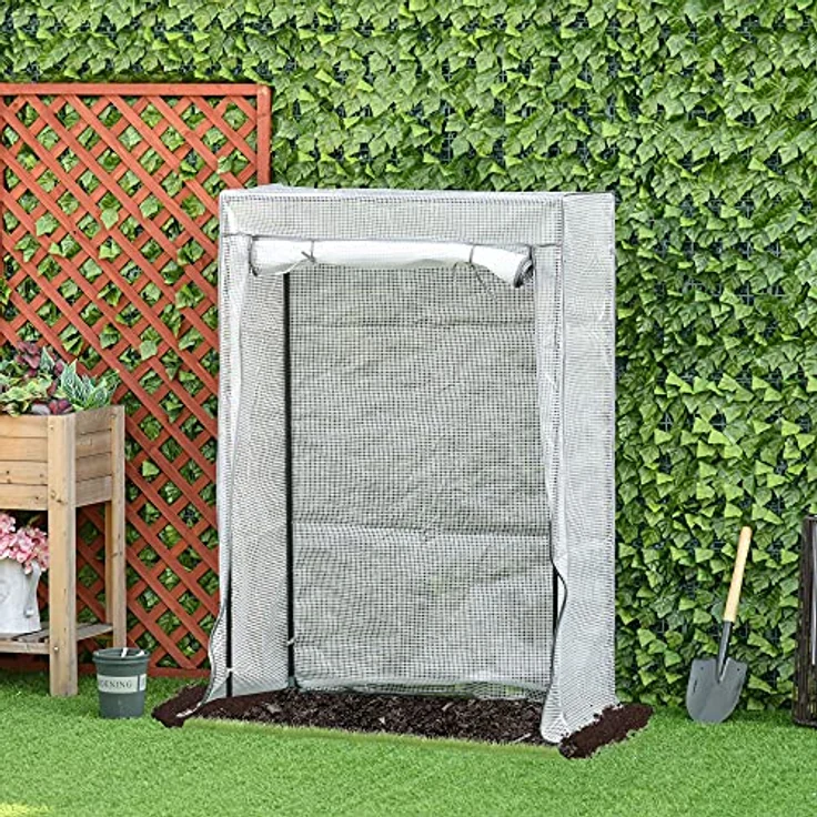 Outsunny Gewächshaus mit PE-Gitterfolie, Tür, Winterfest, Stahlrahmen, Tomatengewächshaus 101 x 50 x 150 cm, Weiß – Bild 2