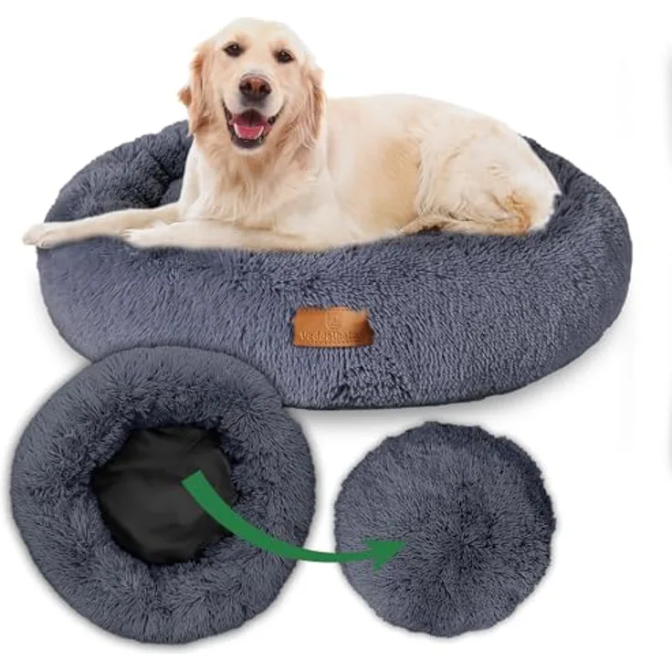 Veddelholzer Ø 60 cm (S) Dunkelgrau Hundebett Katzenbett Hundekissen Hundebetten in mehreren Größen Hundebett große mittelgroße kleine Hunde waschbar in hellgrau und dunkelgrau für alle Hunde & Katzen