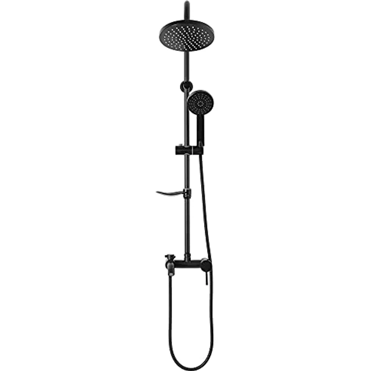Rea Duschsystem LUIS black, Duschset mit Duscharmatur, Duschkopf 20x20 cm und Messing Kopfbrause, Duschgarnitur für Badezimmer (Schwarz) – Bild 5