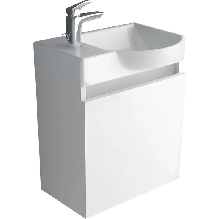 Alpenberger Waschbecken Gäste WC Waschbecken mit Unterschrank, Softclose-Funktion, 45 cm Breite, Weiss - Hängeschrank Vormontiert – Bild 1