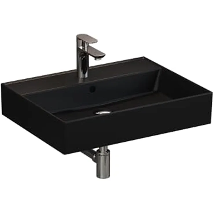 Aqua Bagno Matt schwarzes Waschbecken 60 x 46 cm, eckiges Handwaschbecken, Loft Air Design, Keramik Waschtisch