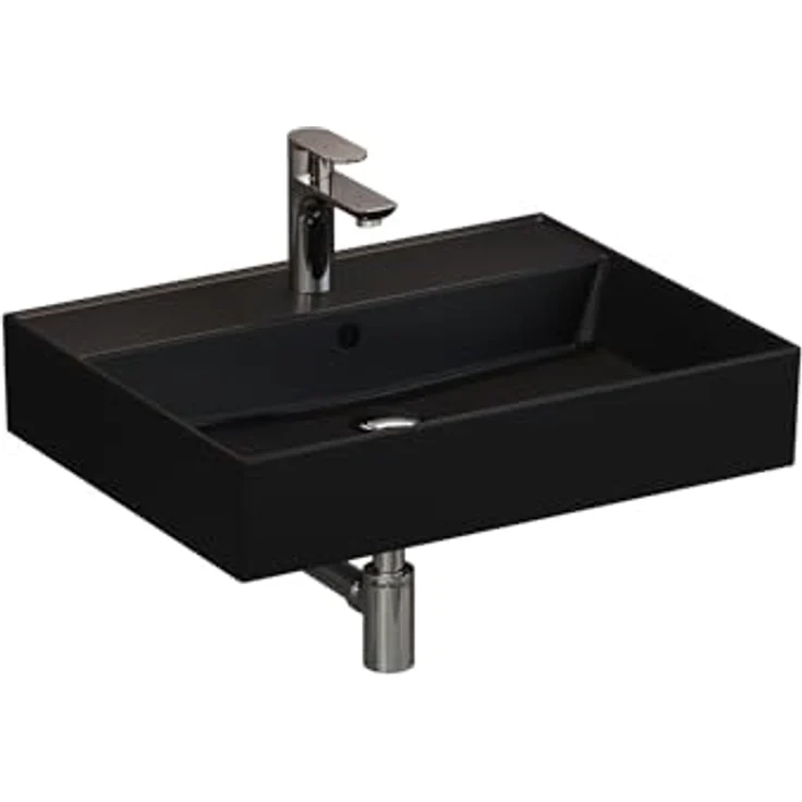 Aqua Bagno Matt schwarzes Waschbecken 60 x 46 cm, eckiges Handwaschbecken, Loft Air Design, Keramik Waschtisch – Bild 1
