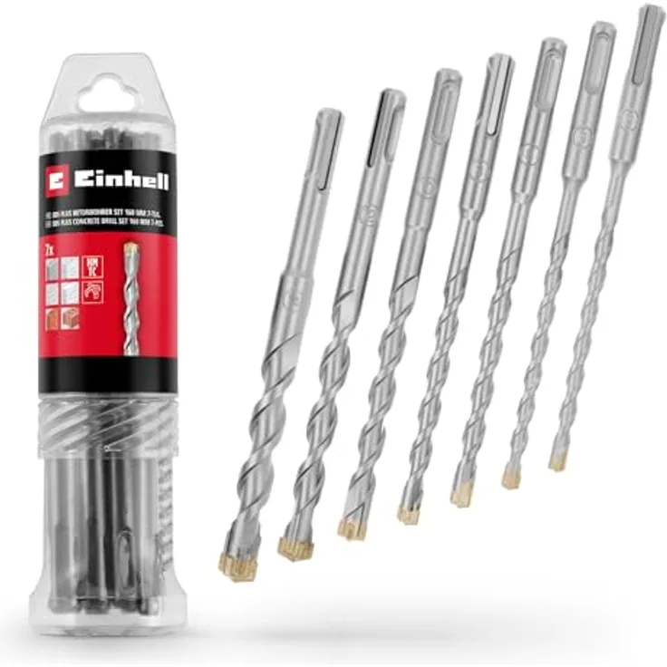 Einhell Original 7-tlg. SDS Plus Hammerbohrer-Set, 160 mm, aus 40Cr Werkzeugstahl mit vierschneidiger Hartmetallplatte und Zentrierspitze