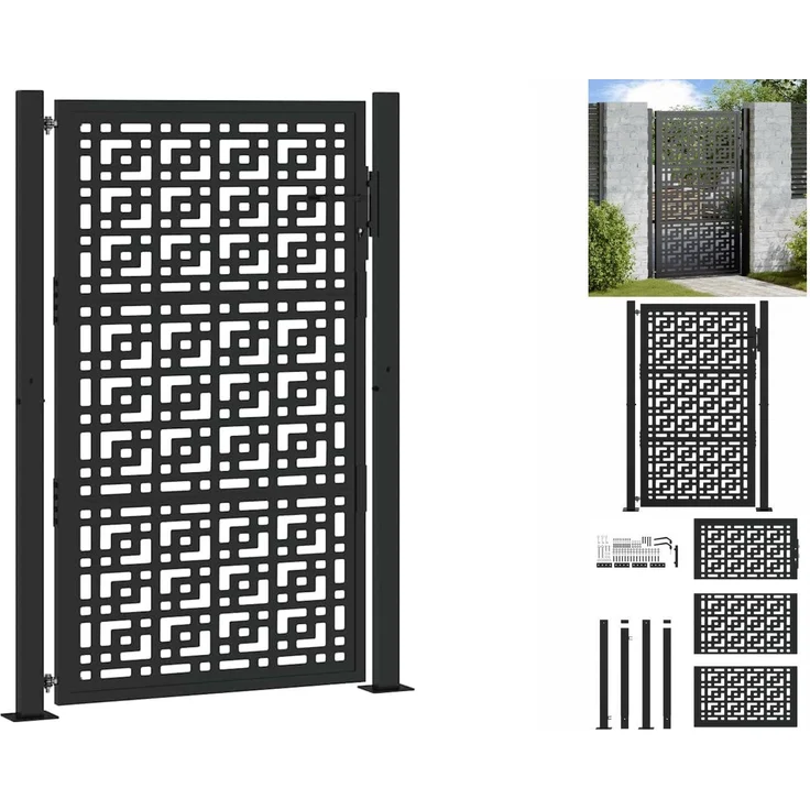 vidaXL Gartentor Schwarz 105x155 cm Stahl Kreuz-Design Metall Abschließbar – Bild 1