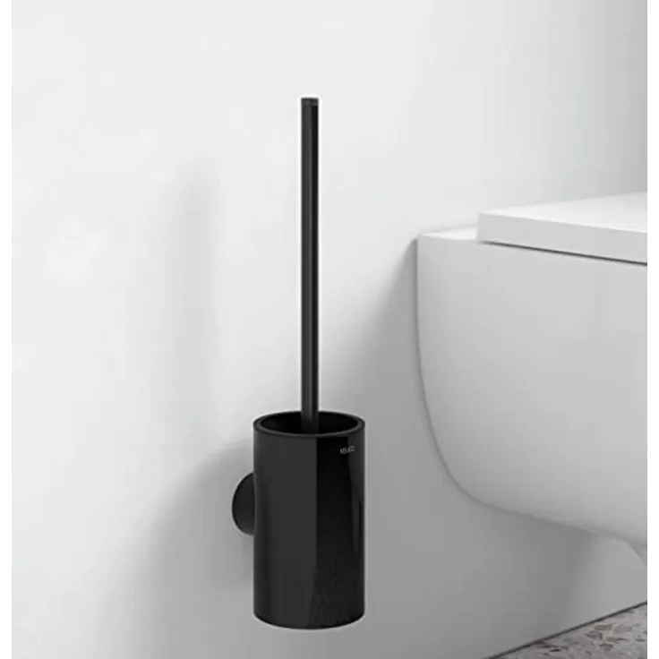 KEUCO Toilettenbürsten-Garnitur aus Metall, schwarz matt, Kunststoff-Einsatz, Wandmontage, WC-Bürste, Klobürste, Reva Black Selection