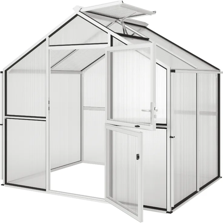 KGT Gewächshaus "Novum II", pressblank, 5,7 m² mit 10 mm HKP, Dachfenster und geteilte Drehtür