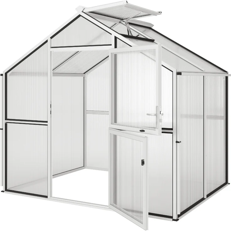 KGT Gewächshaus "Novum II", pressblank, 5,7 m² mit 10 mm HKP, Dachfenster und geteilte Drehtür