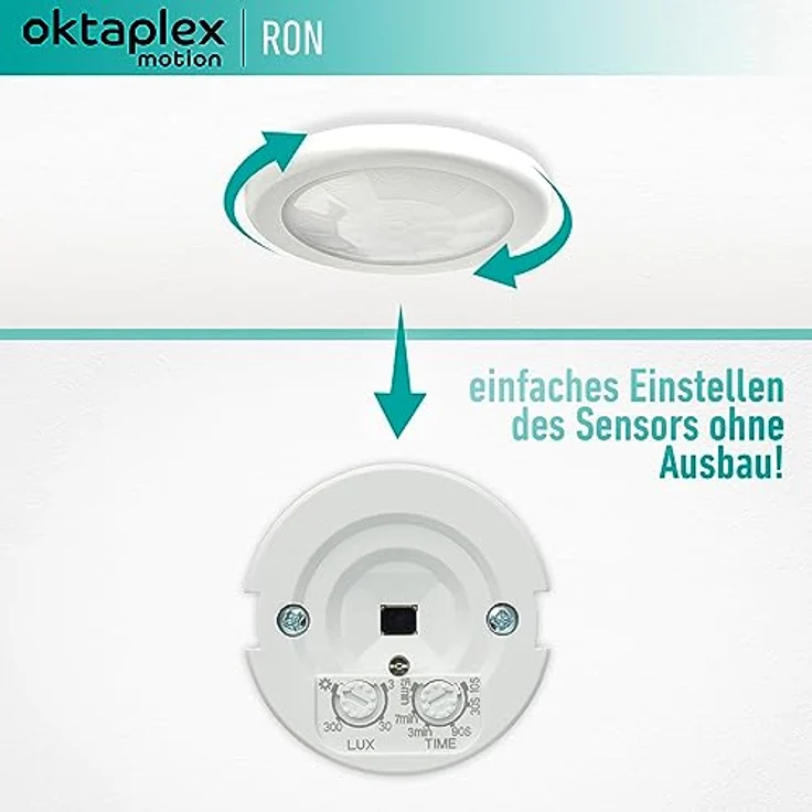 Oktaplex motion Oktaplex Ron Einbau-Bewegungsmelder Innen flach 360 Grad / 8m Infrarot Sensor Deckenbewegungsmelder 3-Draht 230V LED geeignet, weiß – Bild 2