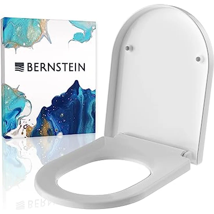 Bernstein WC Sitz U1002, Weiß glänzend, D Form 46 x 36 x 5 cm, Softclose, antibakterieller Duroplast, Take Off Mechanik, einfache Montage, Ersatzdeckel – Bild 1