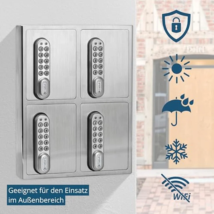 masunt Schlüsselsafe 1440 E Code | digitaler Schlüsseltresor aus massivem V4A Edelstahl | 4 Fächer | Aufbruch-sicher | korrosionsbeständig | für Seeklima geeignet – Bild 5