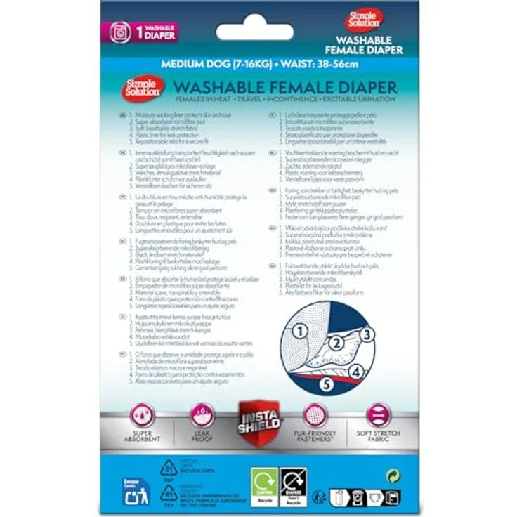 Simple Solution Waschbare Hunde Windeln M, super-absorbierend für Hündinnen 7-16 kg, mit Schwanzloch und repositionierbaren Verschlüssen – Bild 2