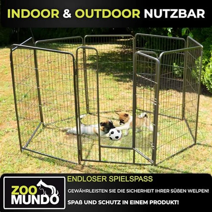 zoomundo Welpenauslauf XL 100cm hoch, 8-Eck Laufgitter aus pulverbeschichtetem Metall, Black Edition, Maße 236,5 x 77 cm, geeignet für Kleintiere – Bild 4