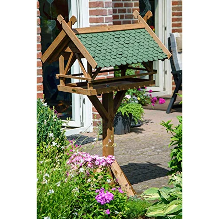 LUXUS-VOGELHAUS 49005e Vogelvilla XXL - Vogelfutterhaus Westfalen - Vogelhaus inkl. Ständer - Futterstation aus Holz mit Bitumen 78 x 62 x 148 cm - Dunkelbraun – Bild 5