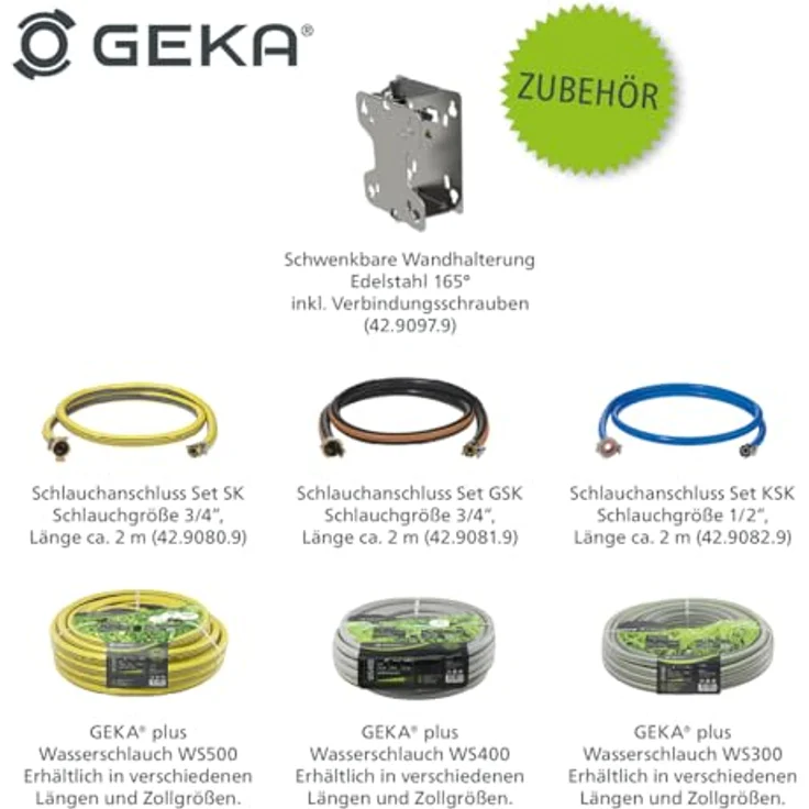 GEKA plus automatischer Schlauchaufroller EA15, Edelstahlkonstruktion mit 15 m 3/4“ oder 25 m 1/2“ Schlauch, flexible Montageoptionen – Bild 5