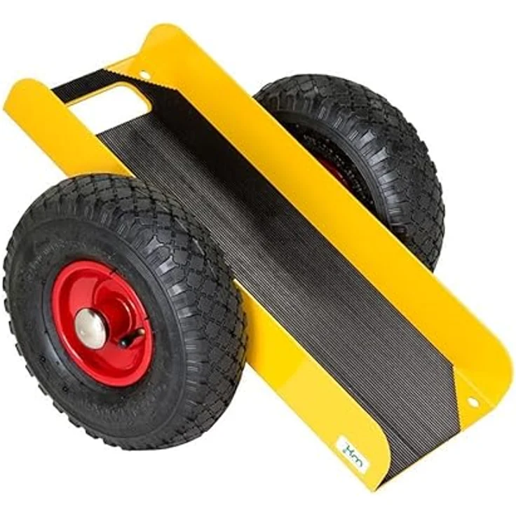 Oswald Plattenroller mit Gummimatte, Traglast 200 kg, 490 x 380 x 260 mm, gelb, Luftreifen – Bild 1
