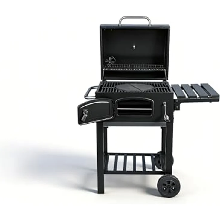 El Fuego® "ONTARIO 2" Holzkohlegrill, inkl. höhenverstellbare Kohlenwanne, verchromtem Warmhalterost, Tresordesign & Ascheauffangbehälter, mit Flaschenöffner, Grill BBQ – Bild 5