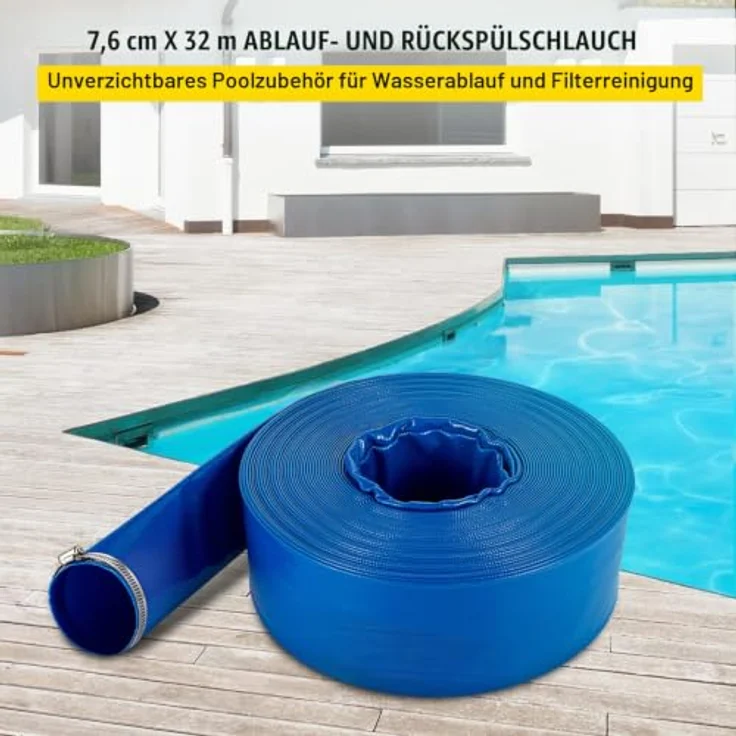 VEVOR Abflussschlauch, 76 mm x 32 m, robuster PVC-Rückspül-Ablaufschlauch mit Klemmen, wetterfest und platzsicher, ideal für Schwimmbad und Wassertransfer, blau – Bild 2