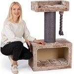 HAPPYPET Kratzbaum stabil 103 cm für große Katzen | Premium Qualität | 18 cm Sisalstämme mit 8 mm dickem Sisalseil | 600g Plüsch | Kratzbaum klein für schwere Main Coon | E1 Zertifiziert