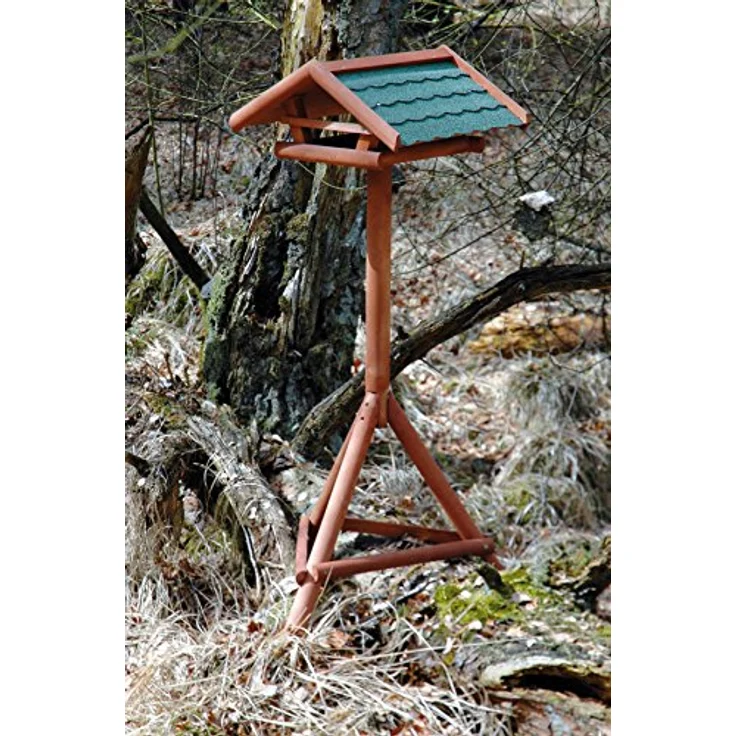 dobar® Vogelfutterhaus Panorama Gr. L mit Bitumendach inkl. Ständer - Vogelhaus für Wildvögel - 44 x 44 x 121,5 cm - Braun-Grün – Bild 4