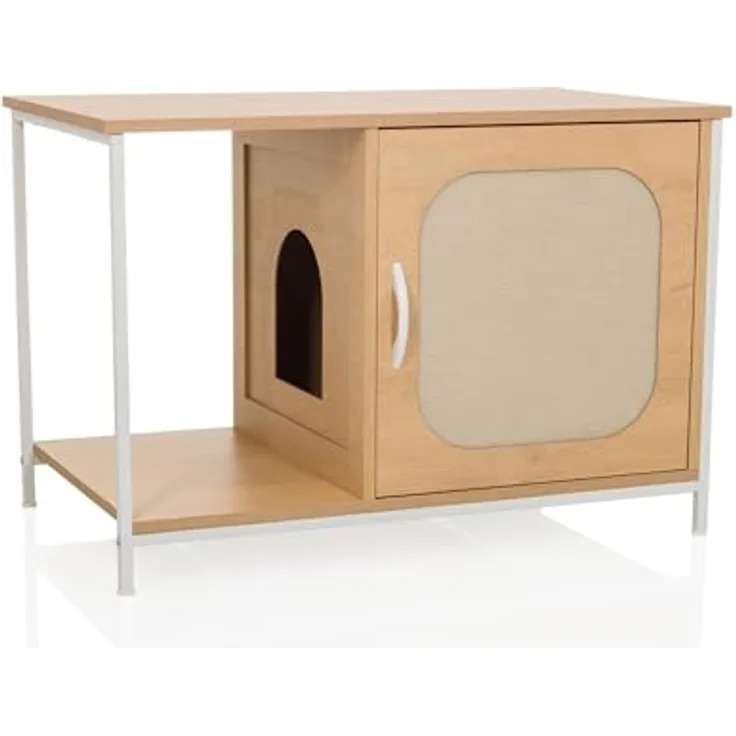 hjh LIVING Kittyhome 1, Offenes Katzenklo im Boho-Stil mit integrierter Kratzfläche und Ablage, MDF-Material