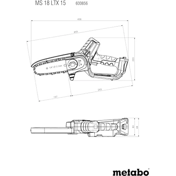 Metabo MS 18 LTX 15, Akku Kettensäge mit 15 cm Sägeschiene und sicherem Griffschutz, 18 V/2,0 Ah – Bild 2