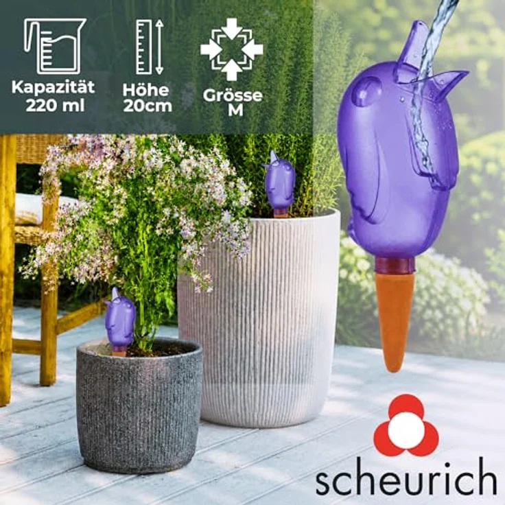 Wasserspender Bördy M | 4 x Lila | 220ml Füllmenge | Bewässerungskugeln klein mit Ton Fuß | - Scheurich – Bild 7