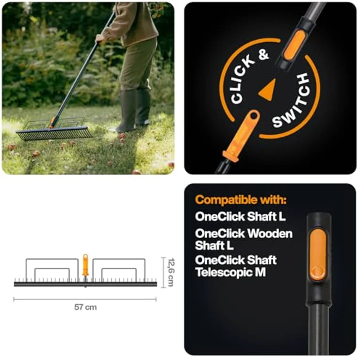 Fiskars OneClick Gather Rake, praktischer Laubrechen mit innovativem Ein-Klick-Mechanismus – Bild 2