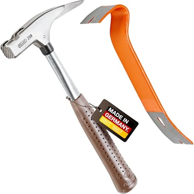 PICARD Latthammer Nr. 298, 600 g mit Nageleisen, magnetischem Nagelhalter, Korrosionsschutz, Chrom-Molybdän-Stahlrohrstiel, GS-geprüft, Made in Germany, 320 mm Länge – Bild 1