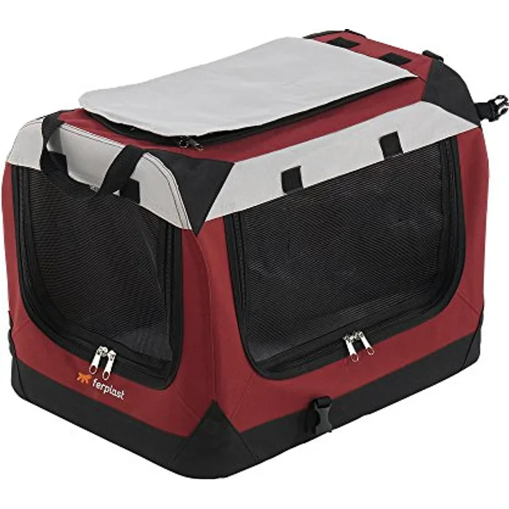 Ferplast Hunde Transportbox, faltbare Hundehütte, wasserabweisend, tragbar, transportabel, Metallrahmen, Griffen, Taschen, Größe S, 49 x 34 x h 34 cm.