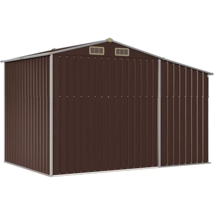 vidaXL Gerätehaus, Gartenhaus mit Schrägdach Griffe, Gartenschuppen Schuppen mit Stauraum, Geräteschuppen Metallschuppen, Braun 277x192,5x179 cm Verzinkter Stahl – Bild 5
