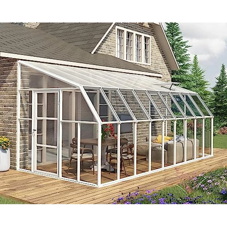Palram - Canopia Gewächshaus Sun Room, BxTxH: 257 x 570 x 266 cm, lebenslang widerstandsfähige Wandpaneele, Alu Wintergarten Polycarbonat 5.7 x 2.6 m Weiß – Bild 4