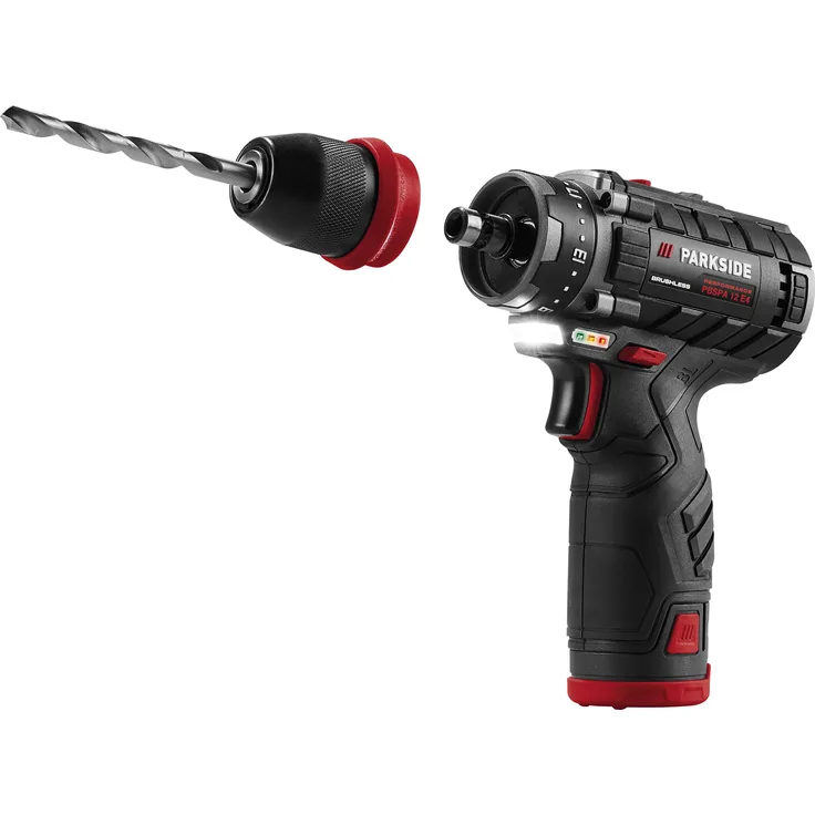 PARKSIDE PERFORMANCE® 12 V Akku-Bohrschrauber-Starterset »PBSPA 12 E4«, bürstenloser Motor, 2 Akkus mit 2 Ah, Ladegerät, LED-Beleuchtung, Aufbewahrungstasche