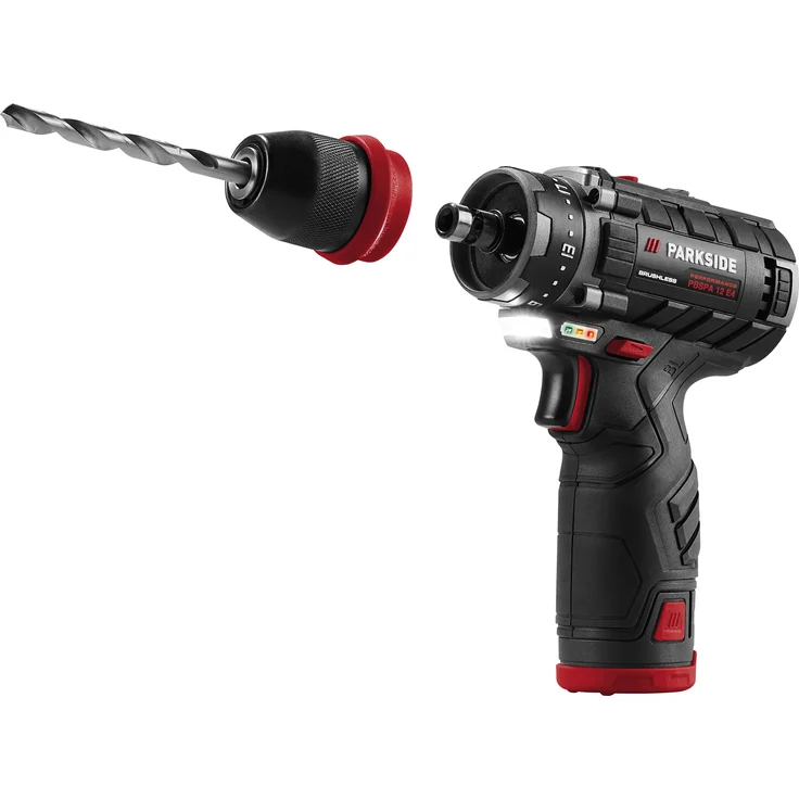 PARKSIDE PERFORMANCE® 12 V Akku-Bohrschrauber-Starterset »PBSPA 12 E4«, bürstenloser Motor, 2 Akkus mit 2 Ah, Ladegerät, LED-Beleuchtung, Aufbewahrungstasche