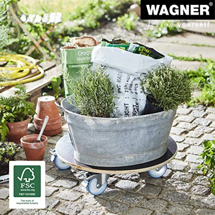 WAGNER Pflanzenroller MAXIGRIP Ø 58 x 14,5 cm I Transporthilfe & Pflanzenroller f. Außenbereich+Innenbereich I Transportroller Holz I 2 Total-Feststeller I Tragkraft 300 kg I Made in Germany -20116801 – Bild 3