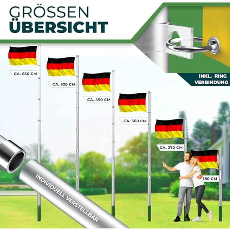KESSER Aluminium Teleskop Fahnenstange 6,30m Fahnenmast mit Bodenhülse Flaggenmast wetterfeste Deutschlandfahne Mast Silber – Bild 6