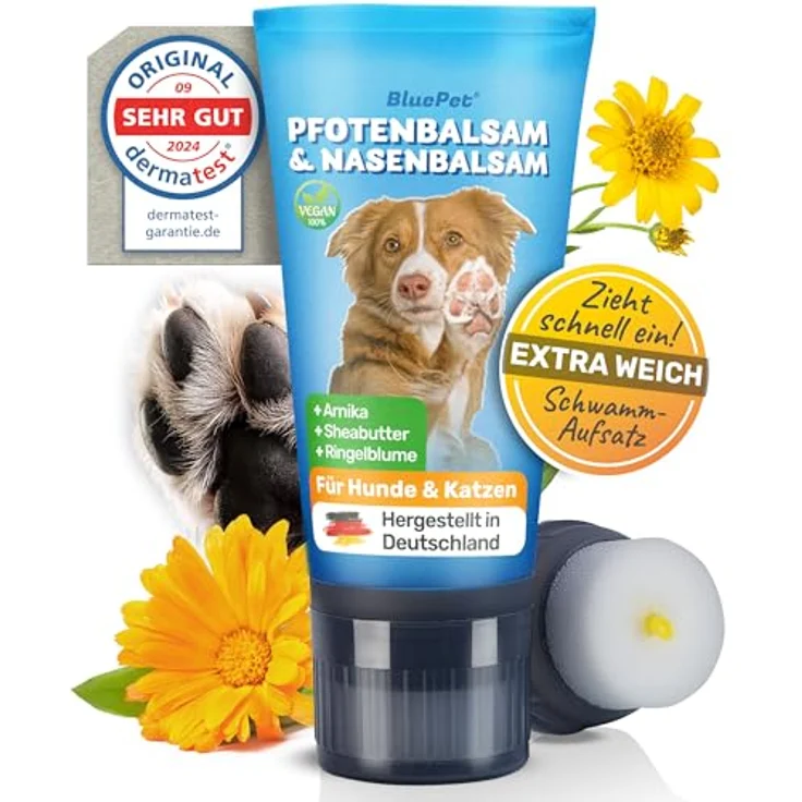 BluePet Schnelleinziehender Pfotenbalsam für Hund & Katze, 50 ml, gegen trockene, rissige Pfoten und Nasen, mit Arnika, Ringelblume & Shea, schnell einziehend ohne Fettfilm – Bild 1